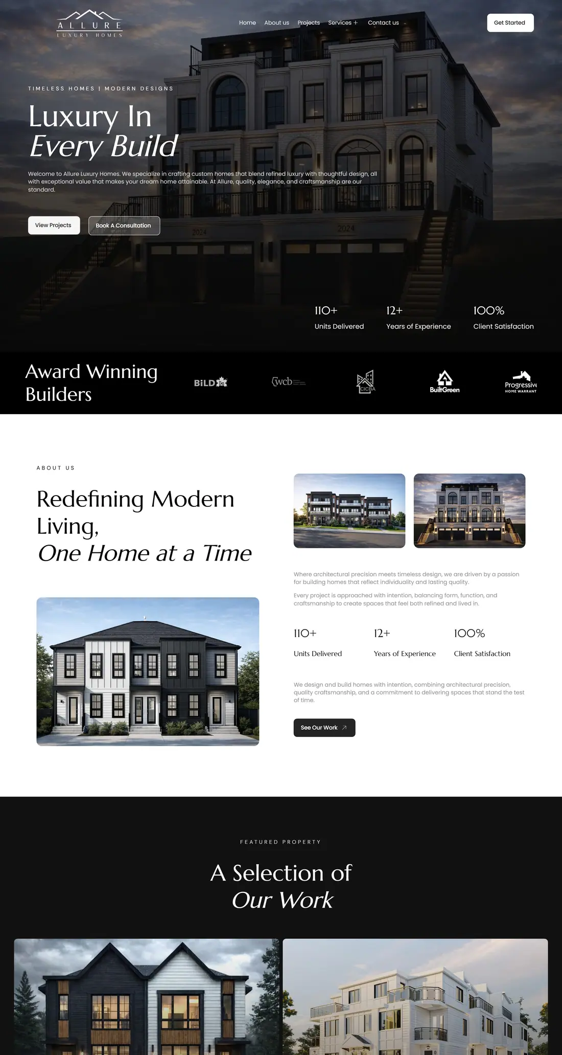 Allure Luxury Homes website on a laptop
