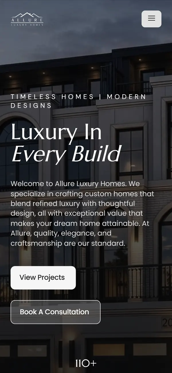 Allure Luxury Homes website on a phone