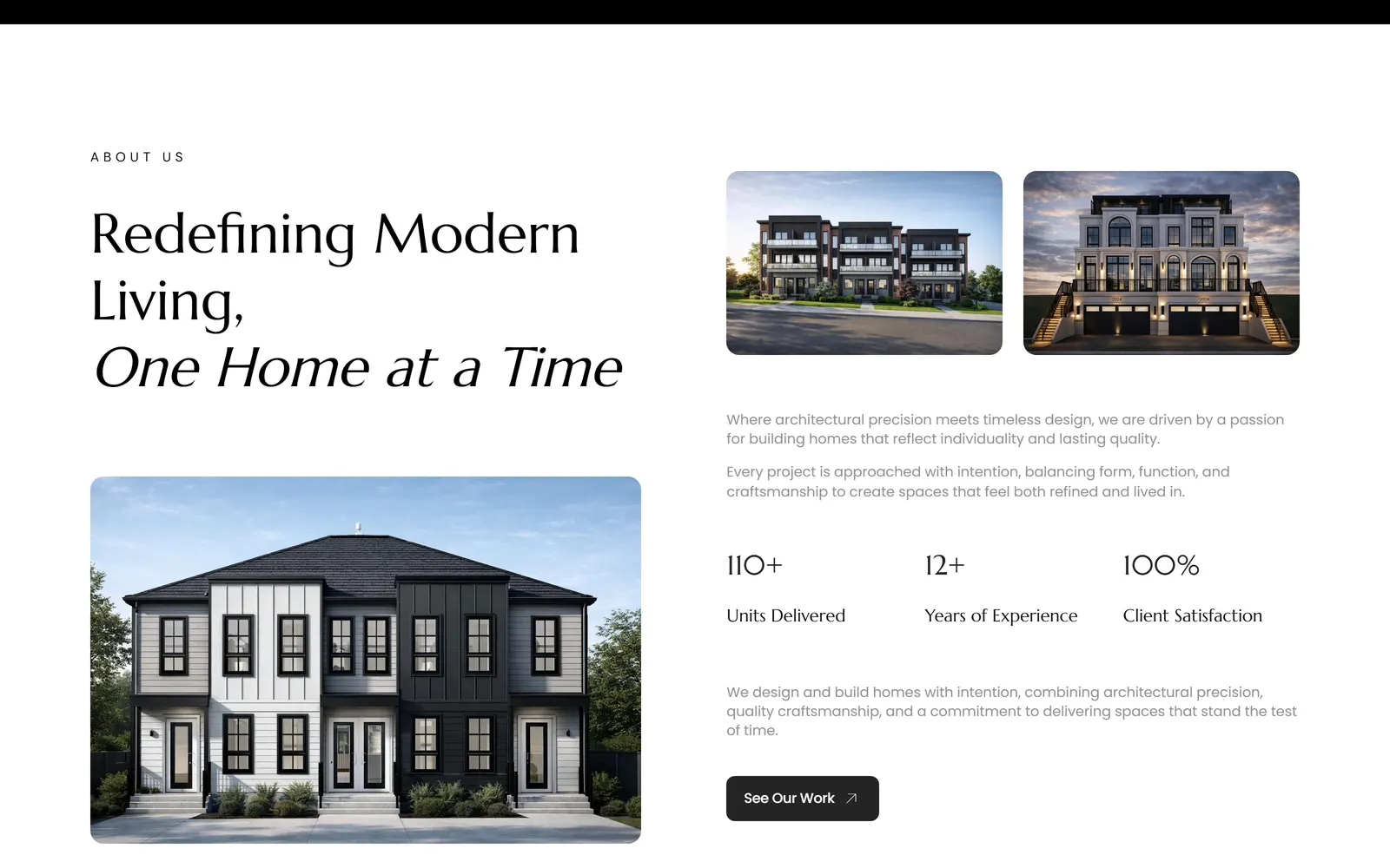 Allure Luxury Homes website, further down the home page