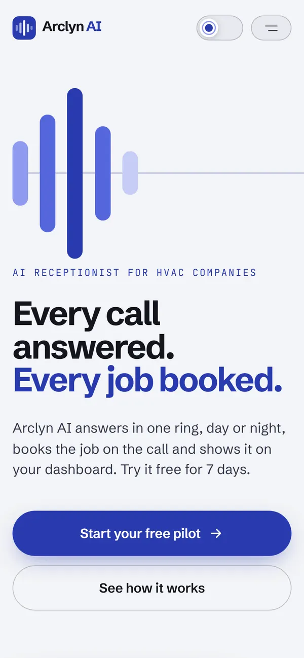 Arclyn AI website on a phone