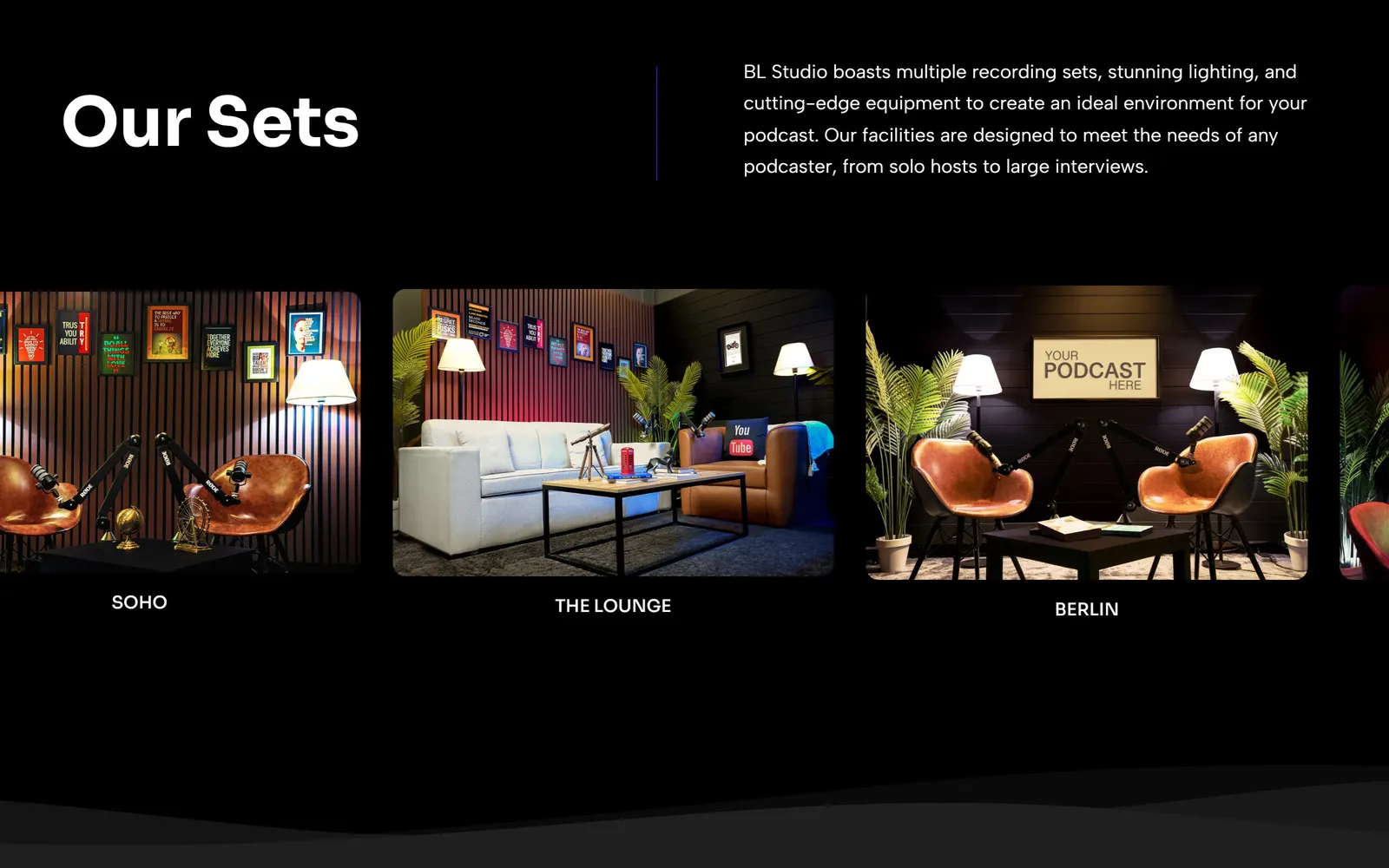 BL Studio website, further down the home page