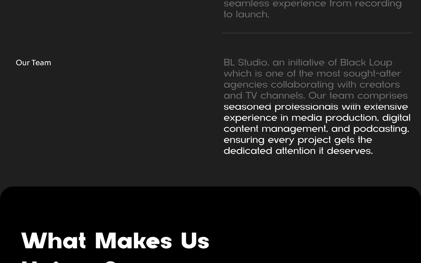 BL Studio website, a lower section
