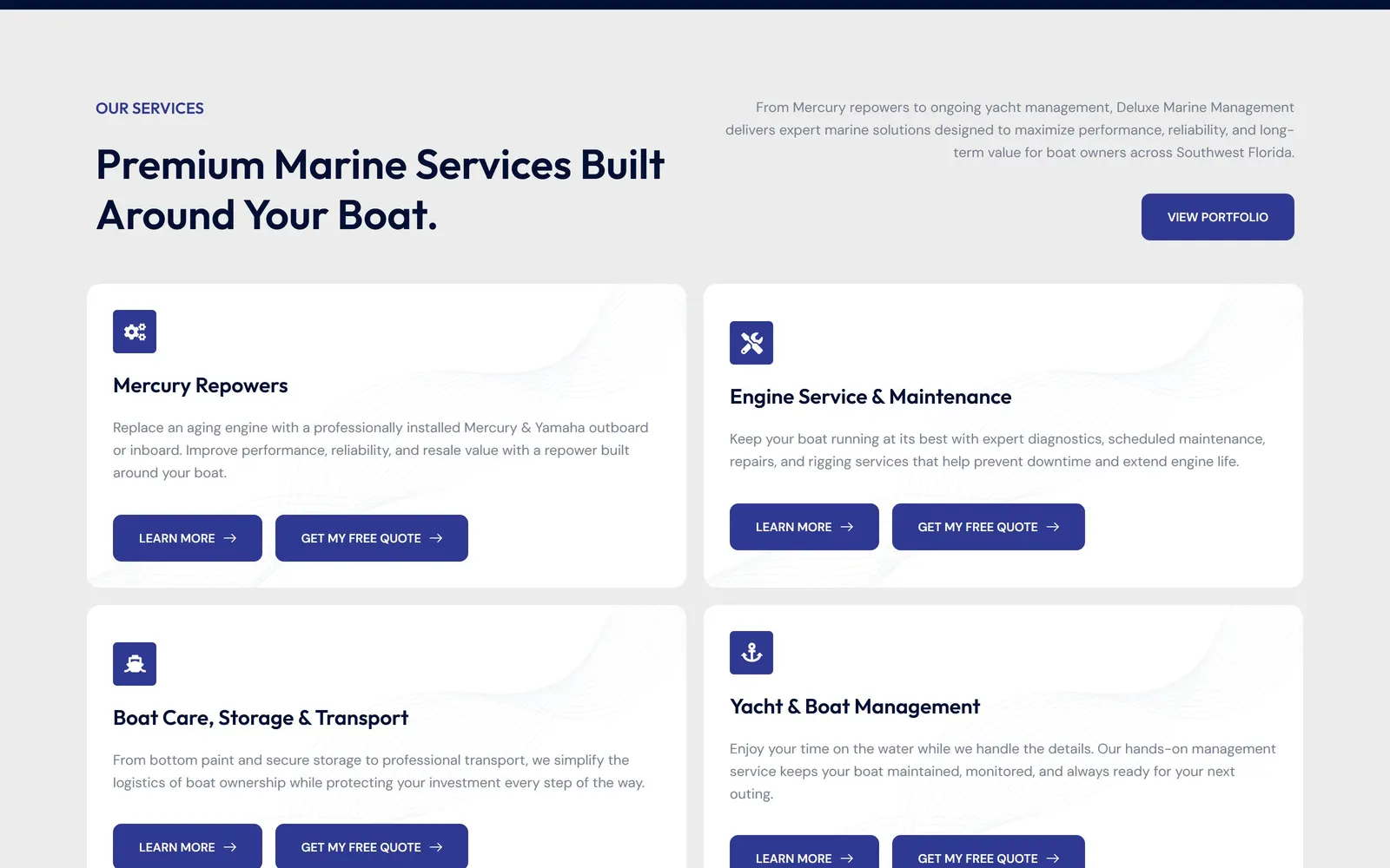 Deluxe Marine website, further down the home page