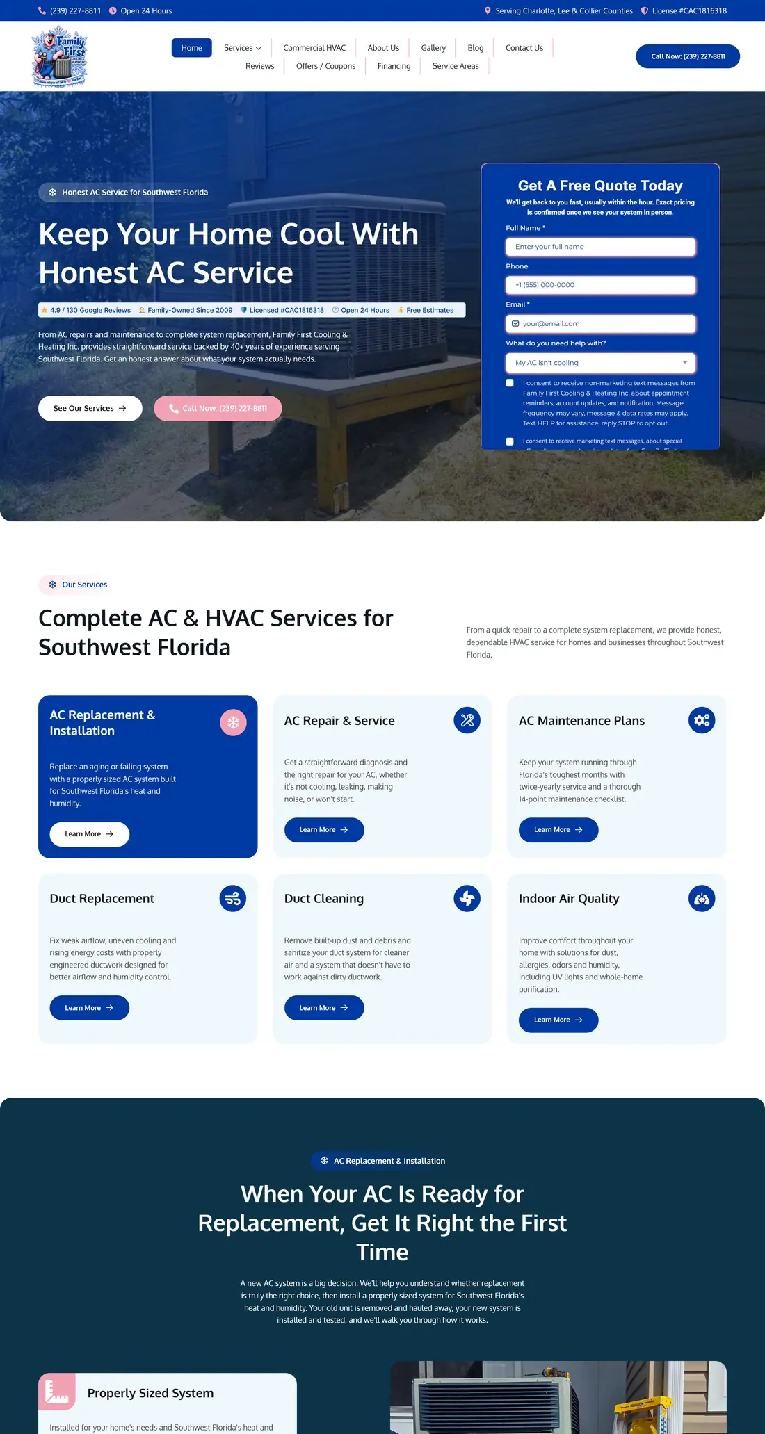 Family First Cooling website on a laptop