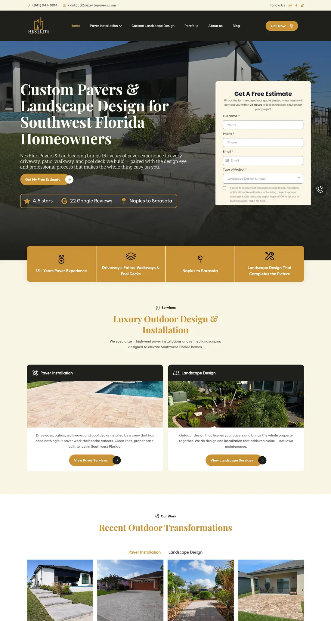 NexElite Pavers website on a laptop