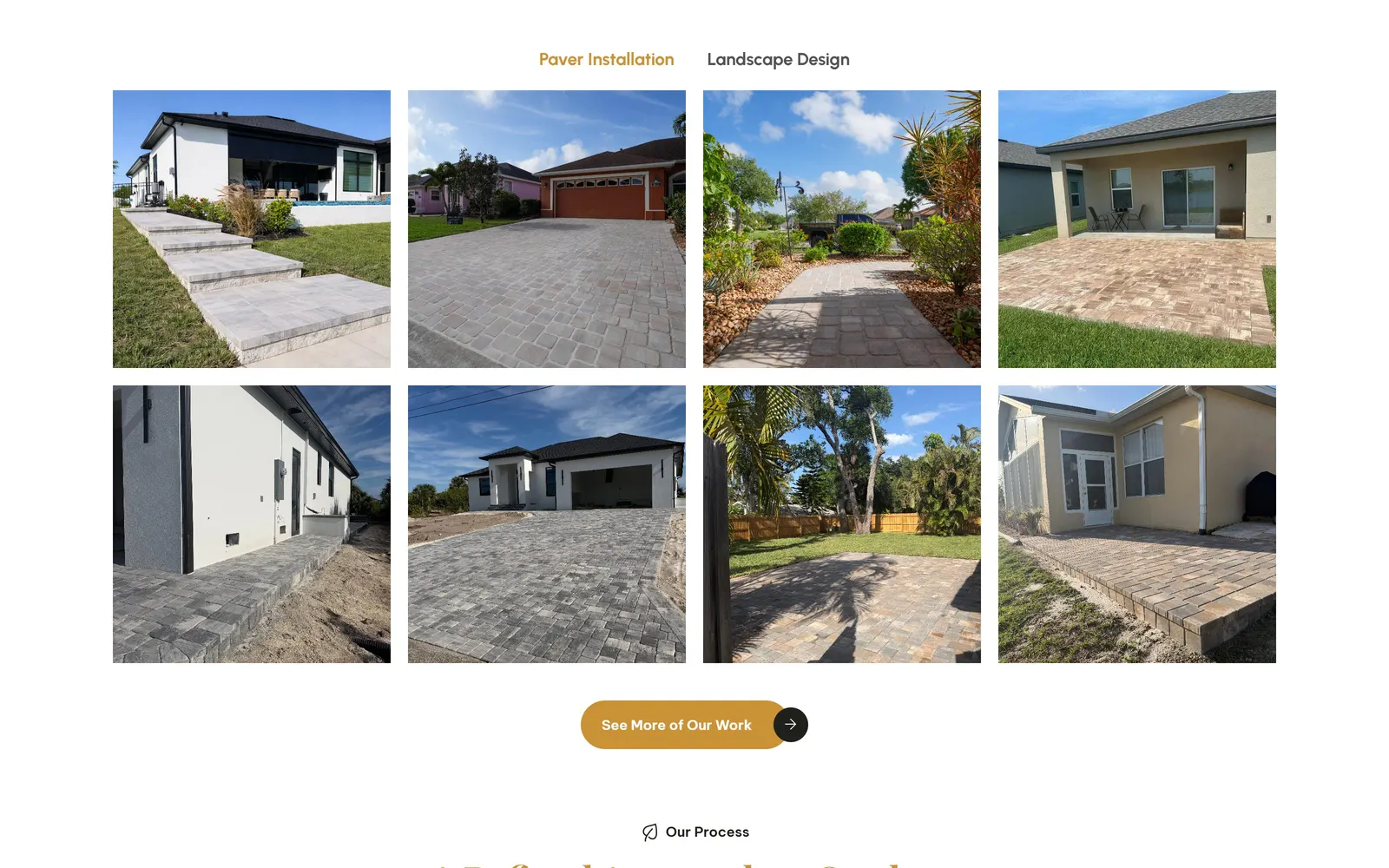 NexElite Pavers website, a lower section