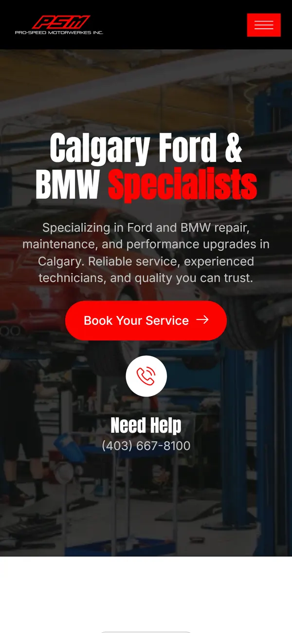 ProSpeed Motorwerkes home page on a phone