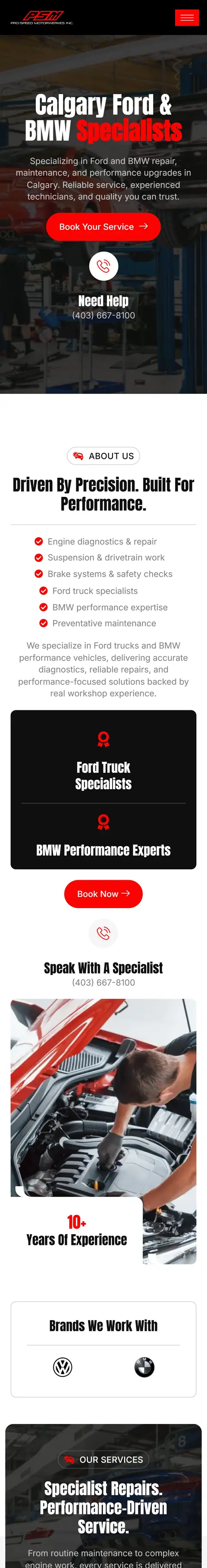 ProSpeed Motorwerkes website on a phone