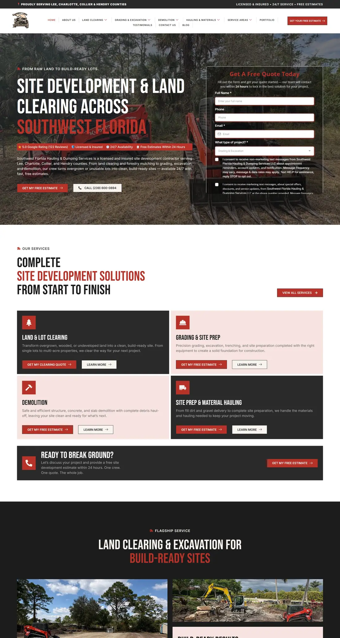 SW Florida Hauling website on a laptop