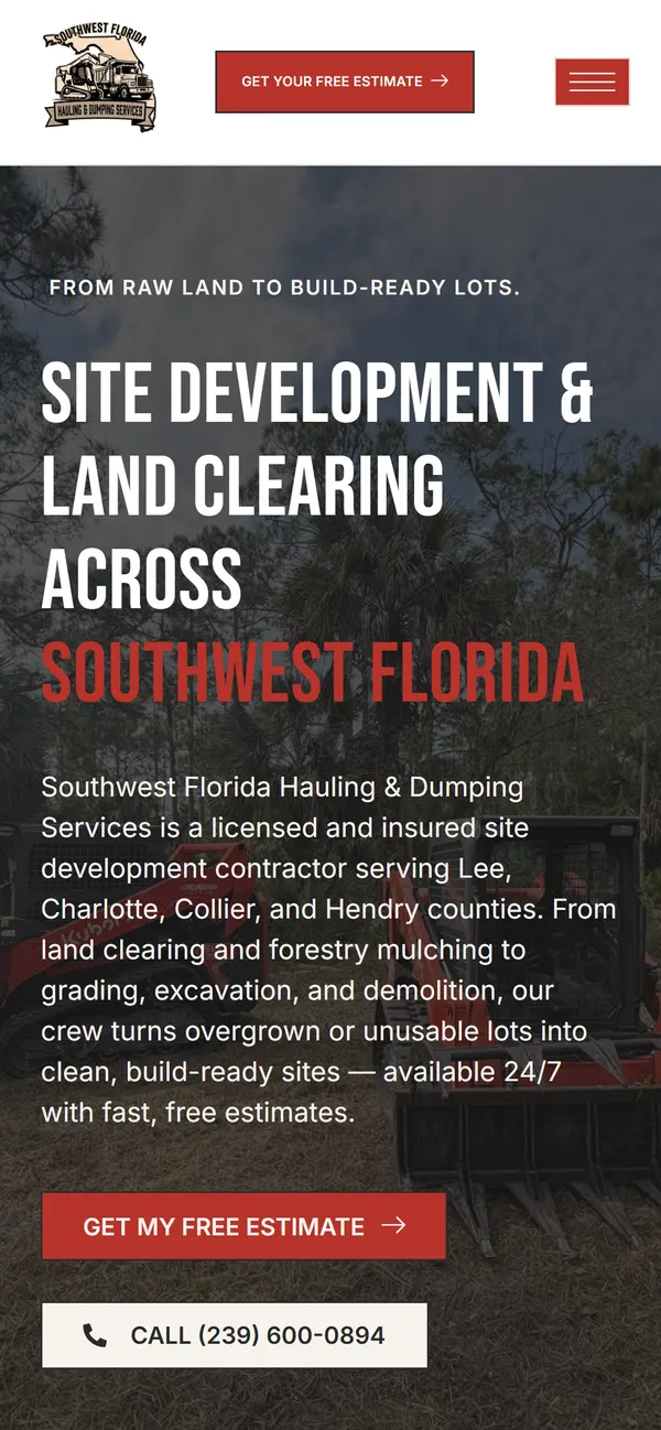 SW Florida Hauling home page on a phone
