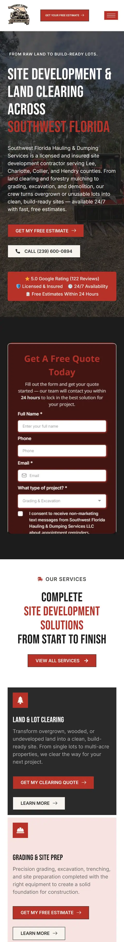 SW Florida Hauling website on a phone