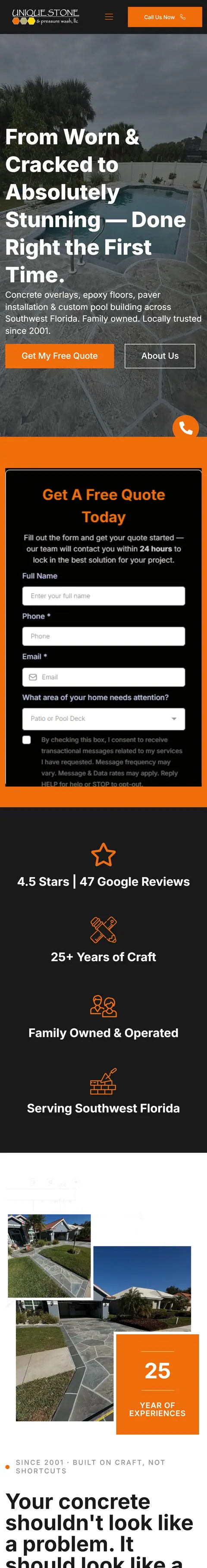 Unique Stone USA website on a phone
